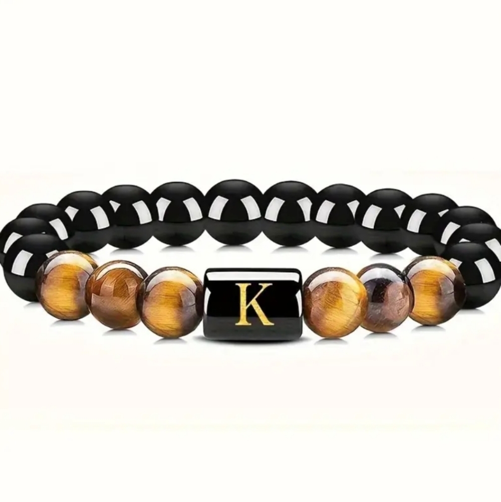 Men's tiger eye Initial Bead Bracelet